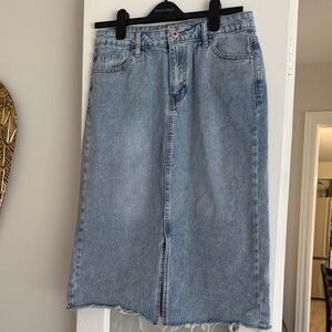 CHARLIE B Light Blue Denim Midi Skirt with Center Slit